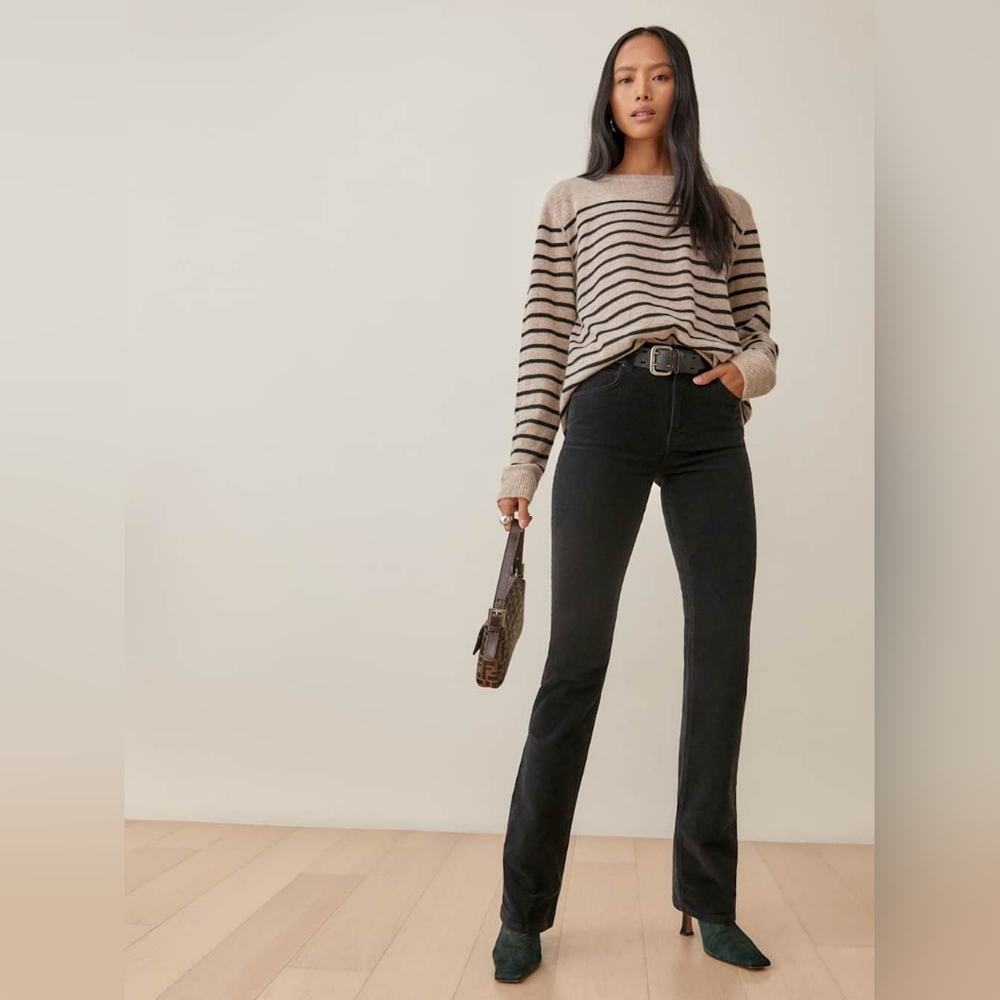 Reformation Peyton High Rise Boot Cut Corduroy Jeans size 25 in black